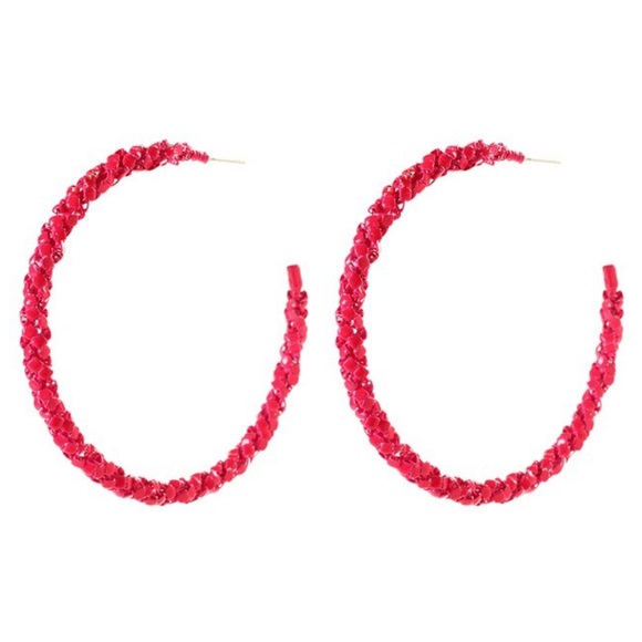 ๐ Hot Pink 3 inch Wrapped Hoop Earrings ๐ - Picture 3 of 4